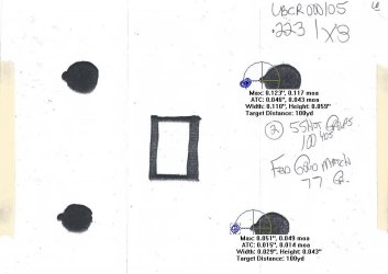 Les Bear Super Varmint Test Target SN LBCR000105 100 yds 77gr SMK w data.JPG